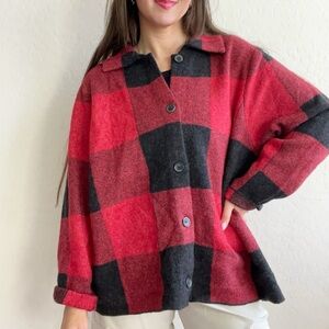 J. Jill Red Black Plaid Button Front Sweater
